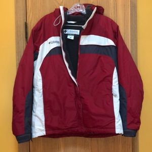 Columbia jacket with hood attached.